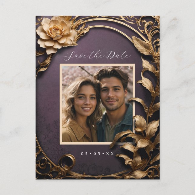 Carte Postale Fleurs métalliques photo enregistrer la date (Devant)