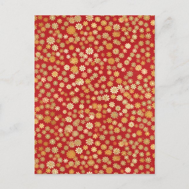 Carte Postale Fleurs minuscules sur Chiyogami Arrière - plan rou (Devant)
