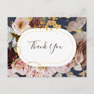 Carte Postale Fleurs Moderne au Rouge Remerciements de Mariage