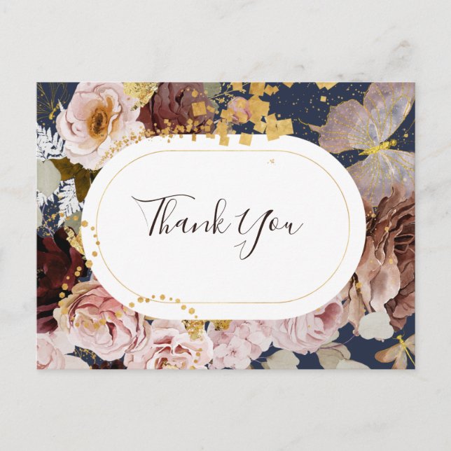Carte Postale Fleurs Moderne au Rouge | Remerciements de Mariage (Devant)
