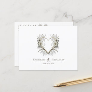 Carte Postale Fleurs modernes avec un coeur-RSVP-Mariage-