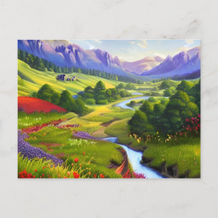 Carte Postale Fleurs Montagnes et lac
