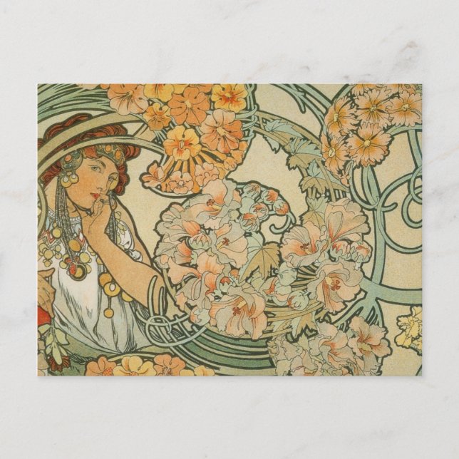 Carte Postale Fleurs, Mucha (Devant)