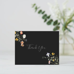 Carte Postale Fleurs multicolores sauvages noir Merci