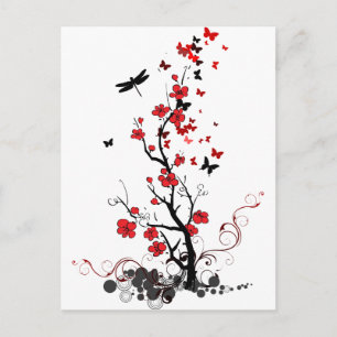 Carte Postale Fleurs noires et rouges