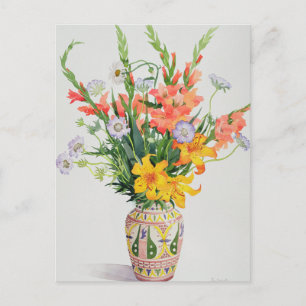 Carte Postale Fleurs orange et bleu dans un vase marocain