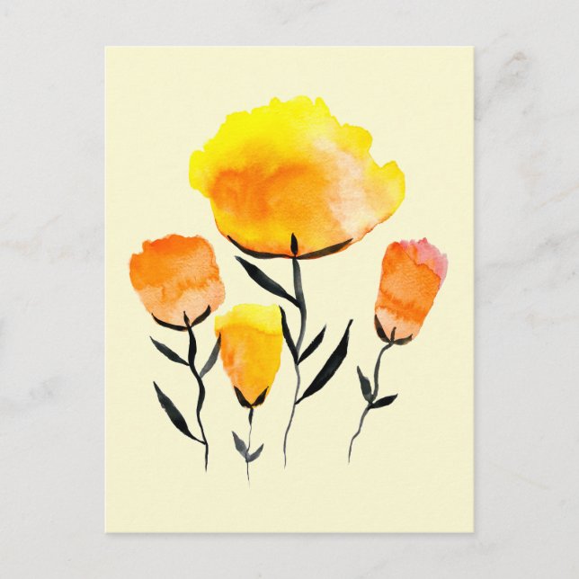 Carte Postale Fleurs orange et jaune heureuses (Devant)