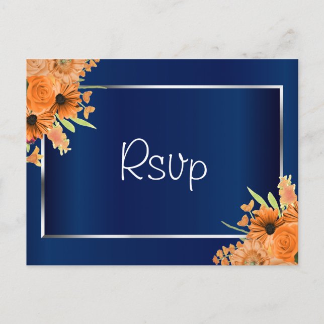 Carte Postale Fleurs orange sur bleu marine (Devant)