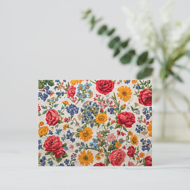 Carte Postale Fleurs partout, design coloré, (Debout devant)