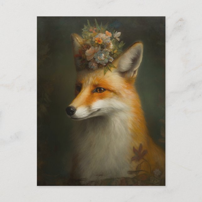 Carte Postale Fleurs Red Fox sur la tête (Devant)