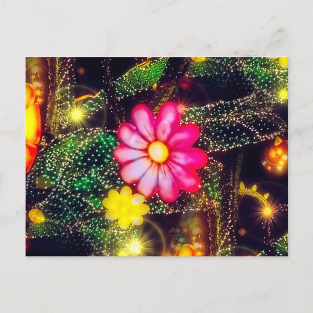 Carte Postale Fleurs rétro Lumières néon (Devant)