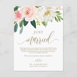 Carte Postale Fleurs rose vif Or Juste Marié Mariage Photo
