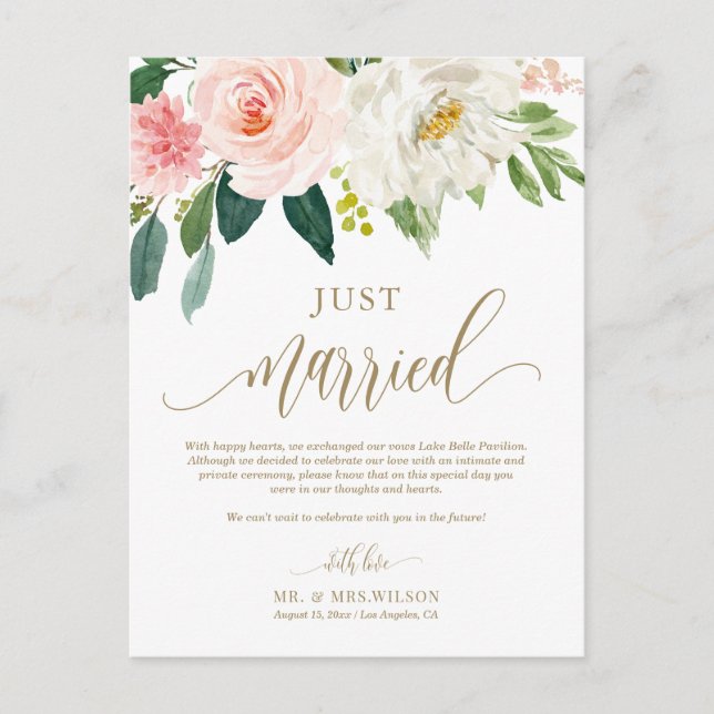 Carte Postale Fleurs rose vif Or Juste Marié Mariage Photo (Devant)