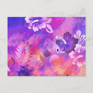 Carte Postale Fleurs roses Abstraites et art des oiseaux