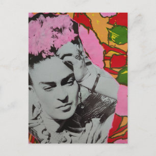 Carte Postale Fleurs roses dans ses cheveux Collage de médias mi