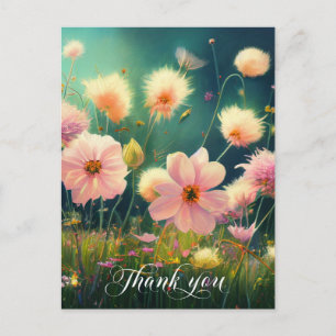 Carte Postale Fleurs roses dans un champ MERCI Vierge