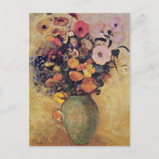 Carte Postale Fleurs roses dans un Vase vert, fleurs Odilon Redo
