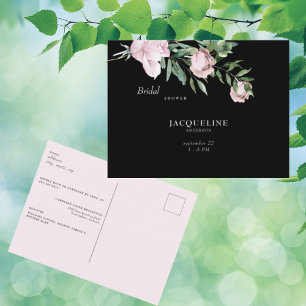 Carte Postale Fleurs roses de l'amour Fête des mariées noire Inv