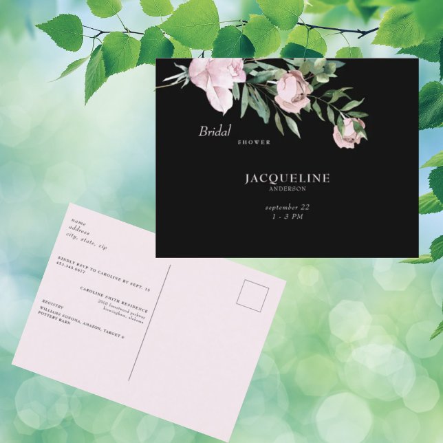 Carte Postale Fleurs roses de l'amour Fête des mariées noire Inv (Créateur téléchargé)