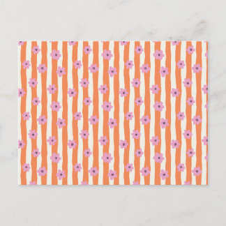 Carte Postale Fleurs roses groovy sur rayures orange