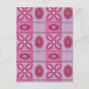 Carte Postale fleurs roses rayures bleues Motif d'art vintage