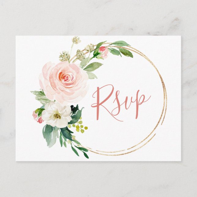Carte Postale Fleurs Roses Rouges Verdure Mariage Floral RSVP (Devant)