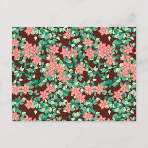 Carte Postale Fleurs roses sur fond chocolat