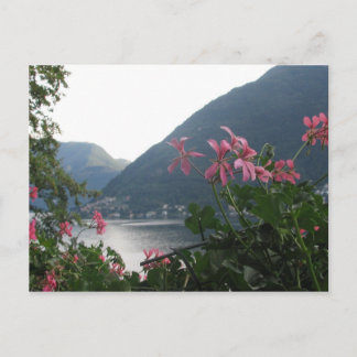 Carte Postale Fleurs roses sur le lac de Côme
