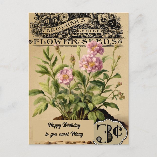 Carte Postale Fleurs roses vintage Trois cents Anniversaire (Devant)