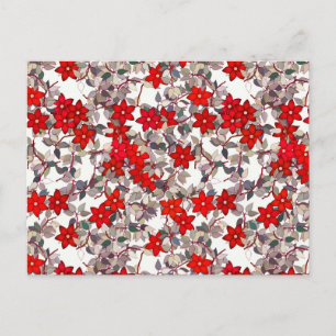 Carte Postale Fleurs rouges et feuilles gris argent