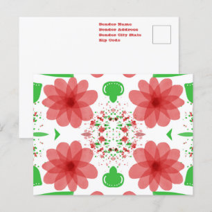 Carte Postale Fleurs Rouges Fantaisistes Feuilles Vertes Sur Fon