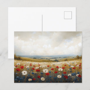 Carte Postale Fleurs sauvages blancs et bleus rouges