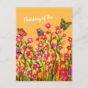 Carte Postale Fleurs sauvages colorés avec de beaux papillons