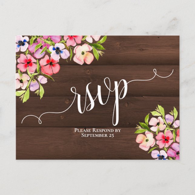 Carte Postale Fleurs sauvages rustiques sur le mariage en bois d (Devant)
