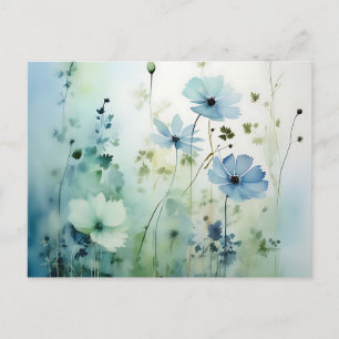 Carte Postale Fleurs sauvages Sur Une Aquarelle Bleue Douce