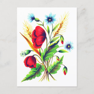 Carte Postale Fleurs sauvages Vintages botaniques : Pavot, Cornf