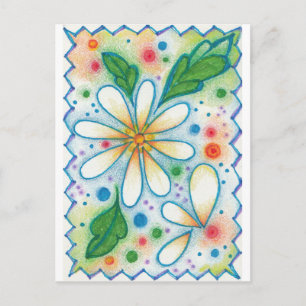 Carte Postale Fleurs Springtime Dessin Retro Psychedelic Daisy