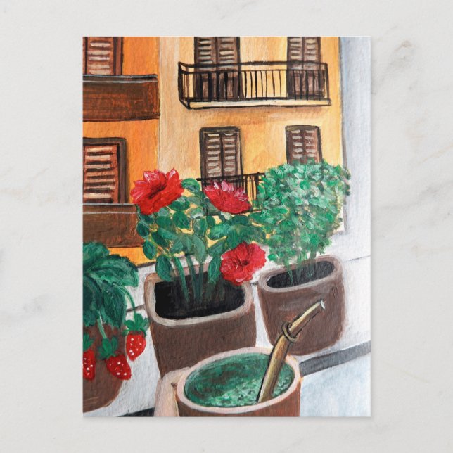 Carte Postale Fleurs sur la fenêtre | Sicile, Italie (Devant)
