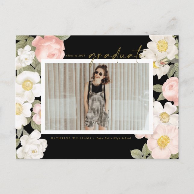 Carte Postale Fleurs Vintage Pastel Photo Noire Diplôme (Devant)