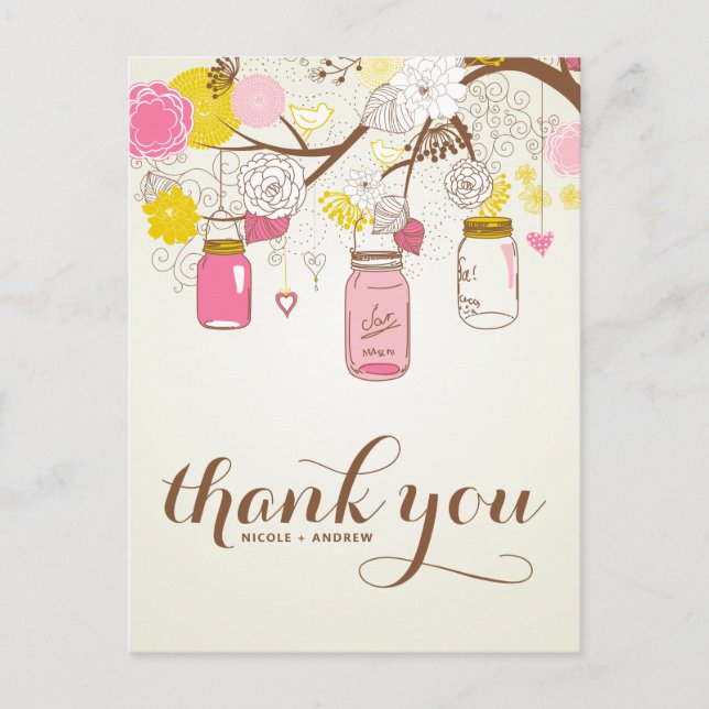 Carte Postale Fleurs vintages et jarres Mason Merci Postard (Devant)