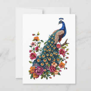 Carte Postale Fleurs vintages et paon