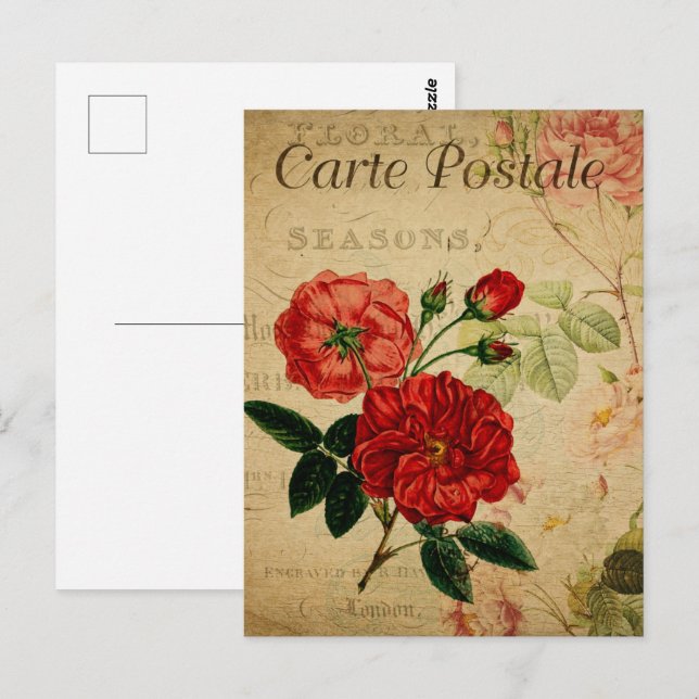 Carte Postale Fleurs Vintages rouges (Devant / Derrière)