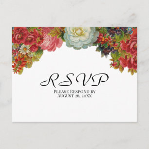 Carte Postale Fleurs Vintages rustiques Mariage d'automne RSVP