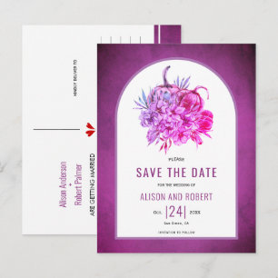 Carte Postale Fleurs violettes et citrouilles sauvent la date