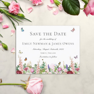 Carte Postale Fleurs violettes roses avec papillons Enregistrer 