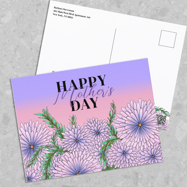 Carte Postale Fleurs violettes roses et Fête des mères Feuilles  (Créateur téléchargé)