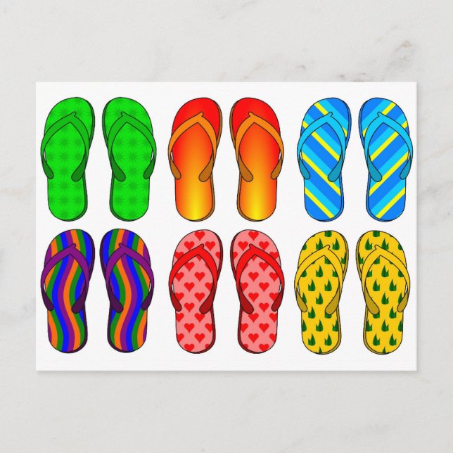 Carte Postale Flip Flops Colorful Fun Beach Theme Summer Toxits (Devant)