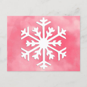 Carte Postale Flocon blanc sur Arrière - plan Pink Watercolor
