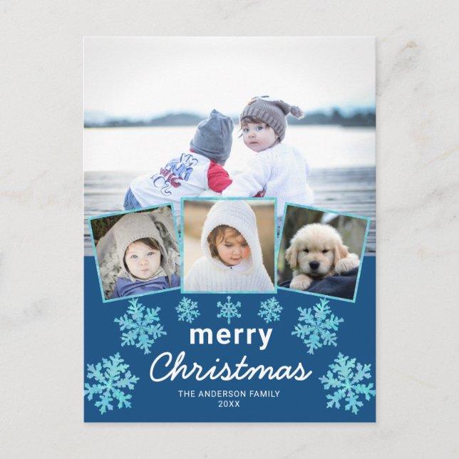 Carte Postale Flocon de neige Opale Bleue 4 Photo Collage Noël (Devant)