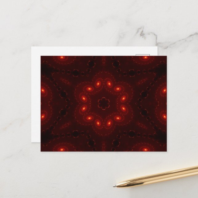 Carte Postale Flocon de neige rouge foncé en Bourgogne gothique (Devant/Arrière en situation)